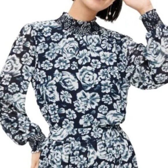 J. Crew Dresses & Skirts - New J.Crew Shaded Floral Crinkle Chiffon Smocked Top Blouse XL